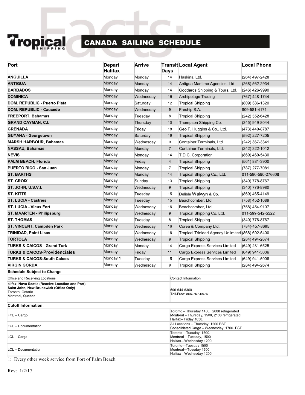 Canada Sailing Schedule