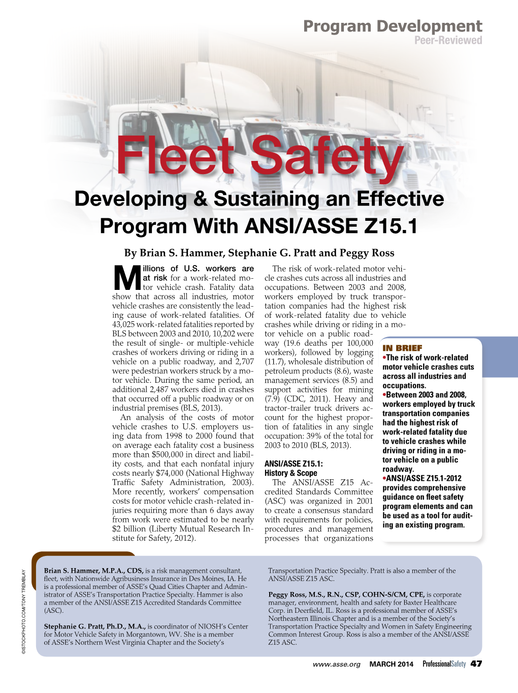 Fleet Safety Developing & Sustaining an Effective Program with ANSI/ASSE Z15.1