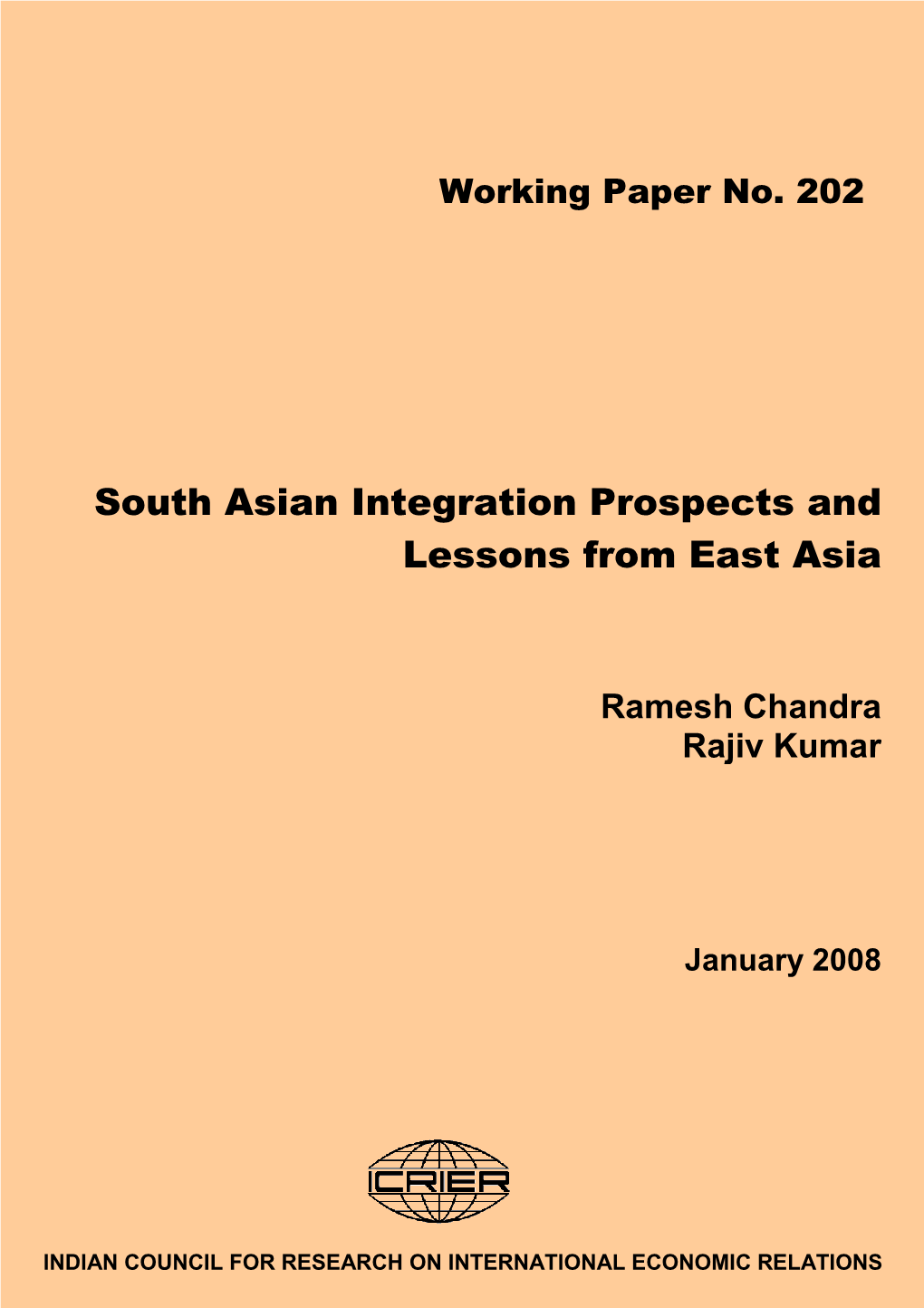 South Asian Integration Prospects and Lessons from East Asia