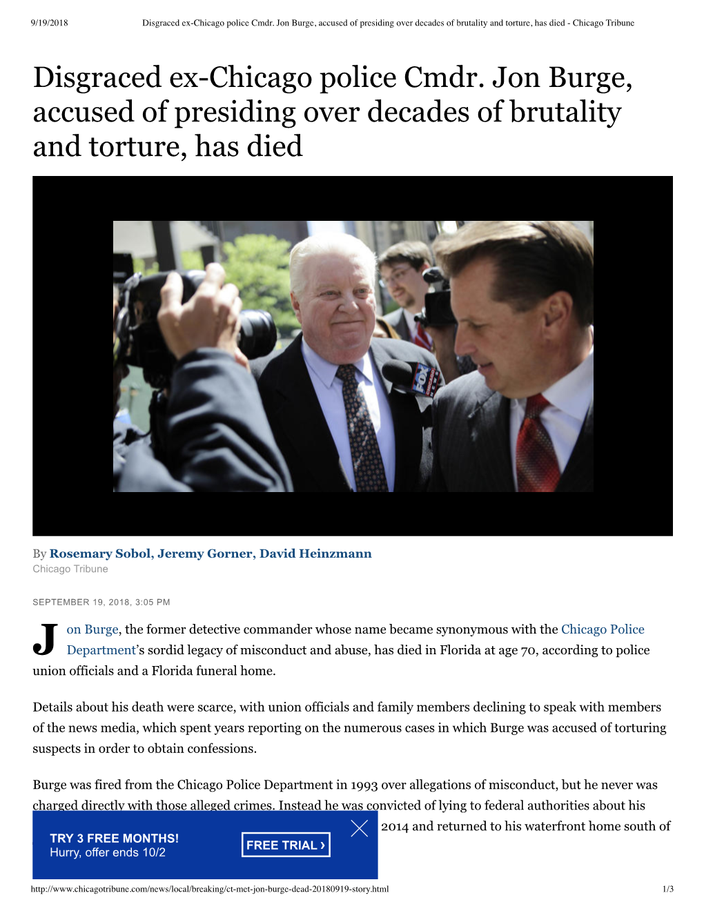 Disgraced Ex-Chicago Police Cmdr. Jon Burge, Accused of Presiding Over Decades of Brutality and Torture, Has Died - Chicago Tribune