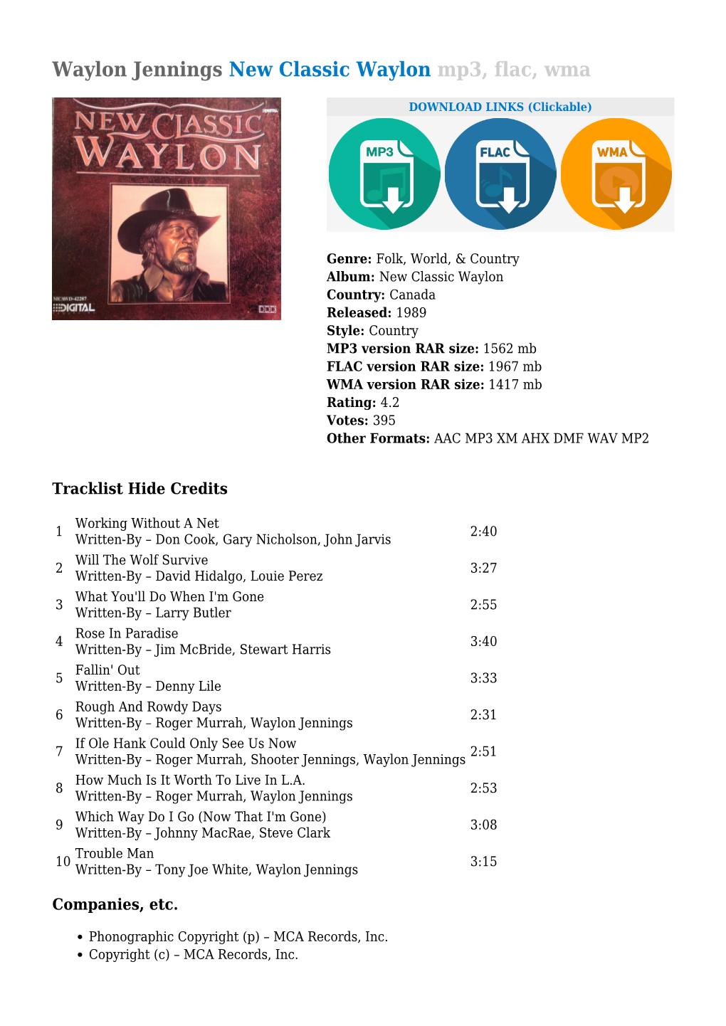 Waylon Jennings New Classic Waylon Mp3, Flac, Wma