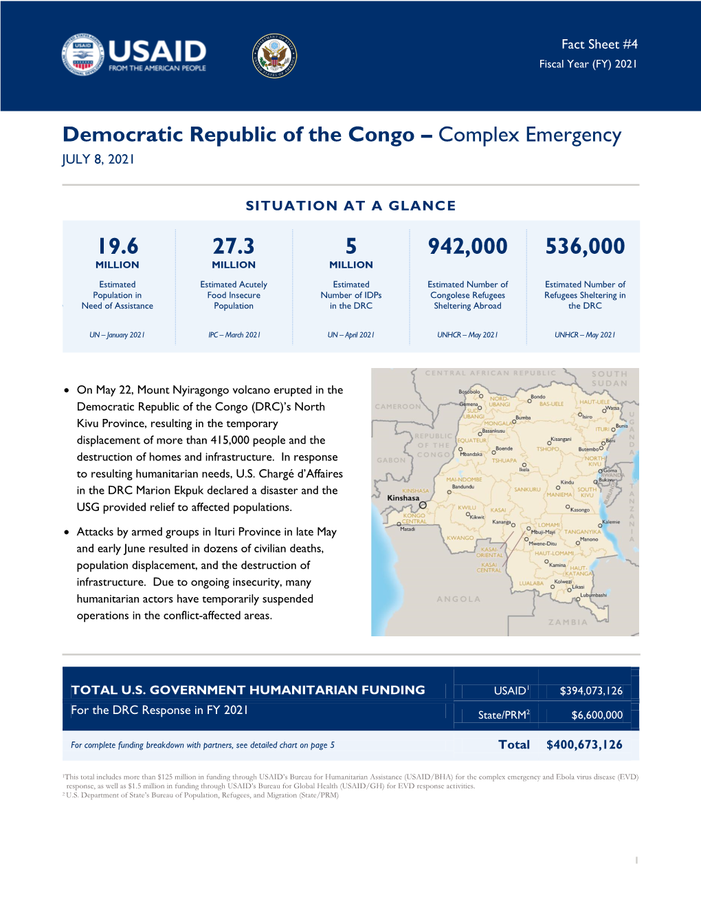 Democratic Republic of the Congo – Complex Emergency JULY 8, 2021