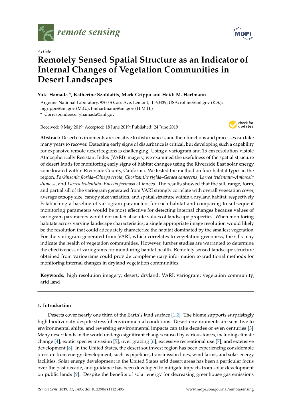 Remotely Sensed Spatial Structure As an Indicator of Internal Changes of Vegetation Communities in Desert Landscapes