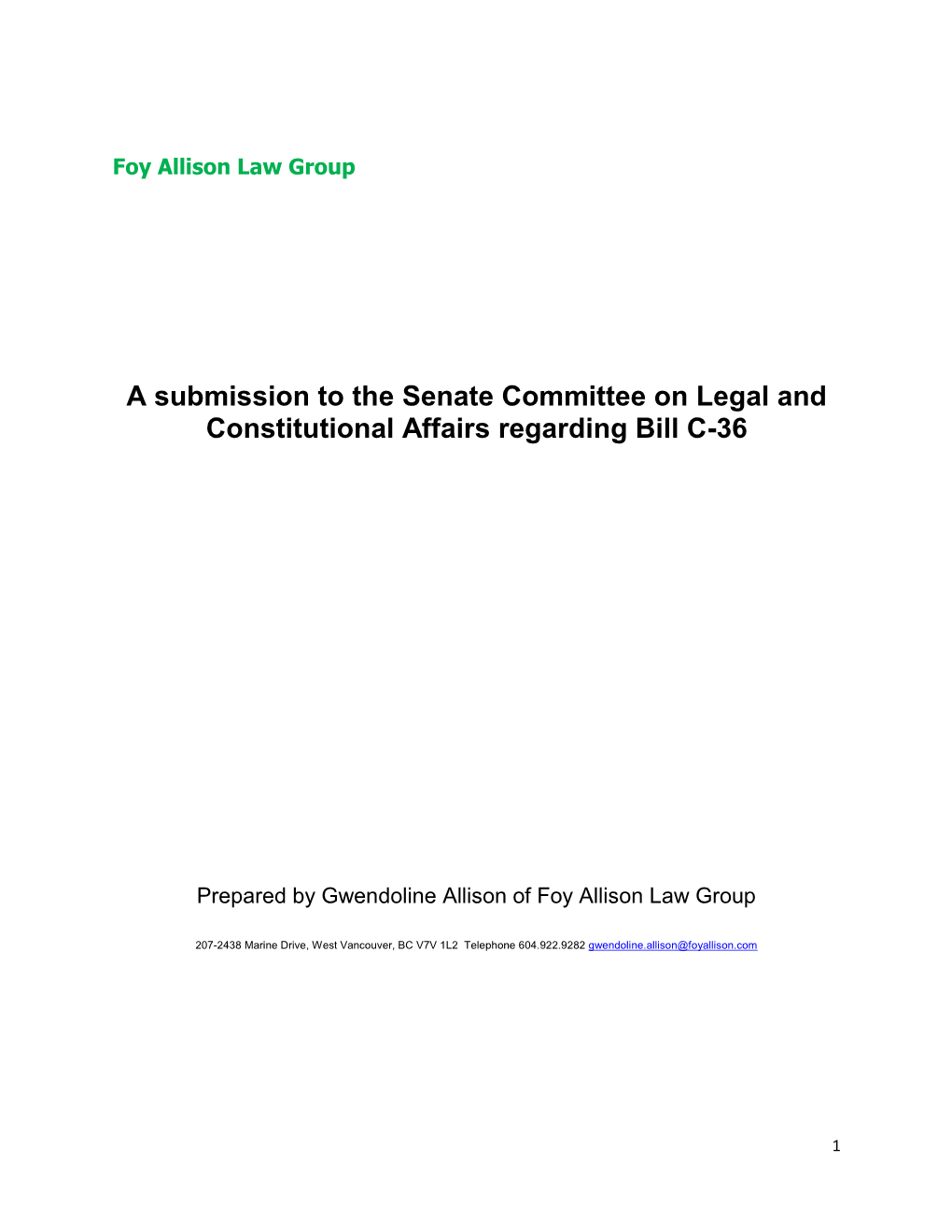 A Submission to the Senate Committee on Legal and Constitutional Affairs Regarding Bill C-36