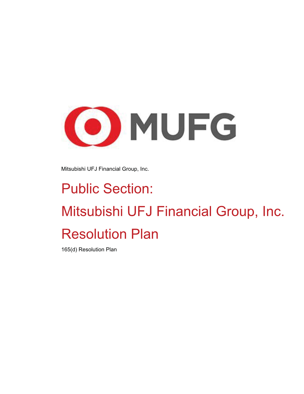Public Section: Mitsubishi UFJ Financial Group, Inc. Resolution Plan