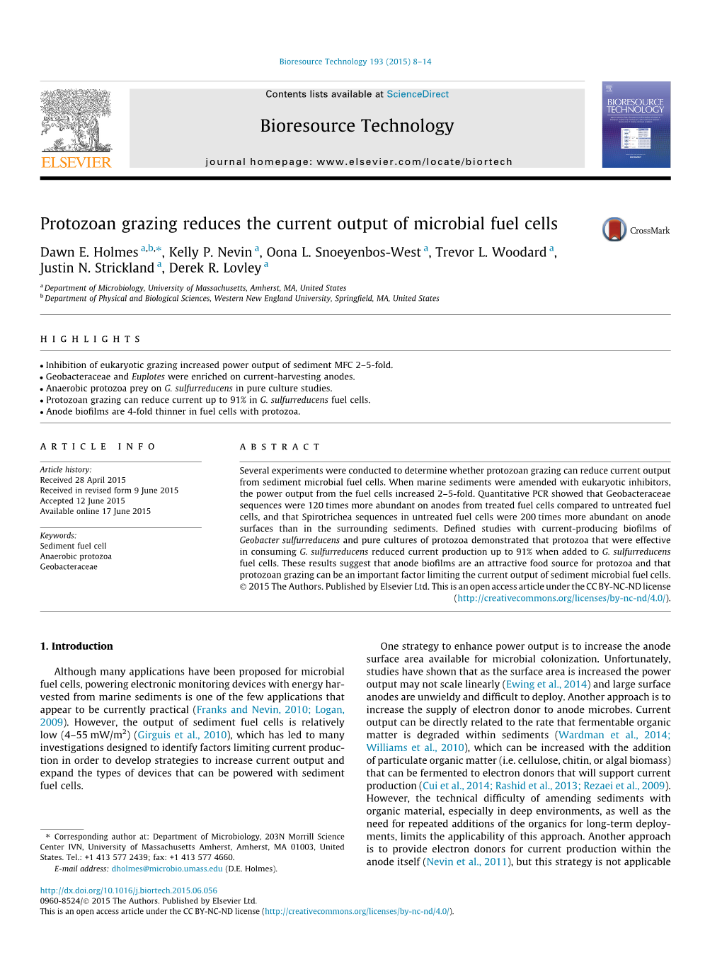 Protozoan Grazing Reduces the Current Output of Microbial Fuel Cells ⇑ Dawn E