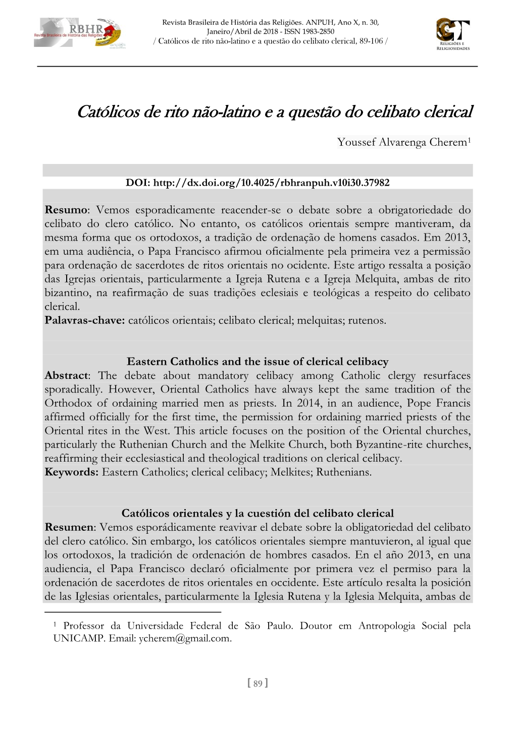 Católicos De Rito Não-Latino E a Questão Do Celibato Clerical, 89-106