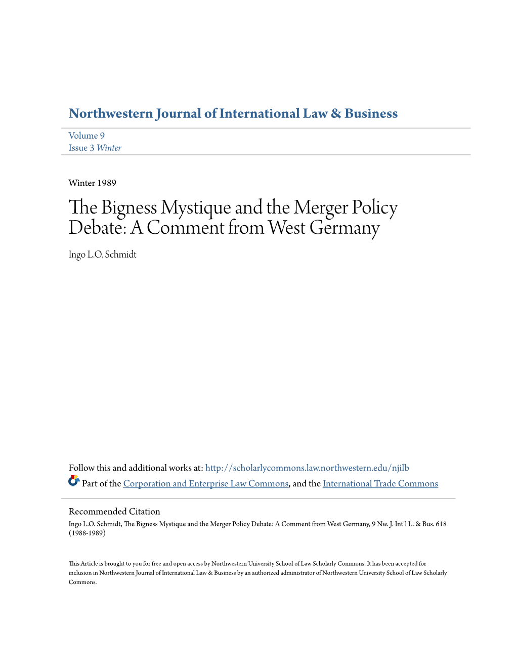 The Bigness Mystique and the Merger Policy Debate: a Comment from West Germany