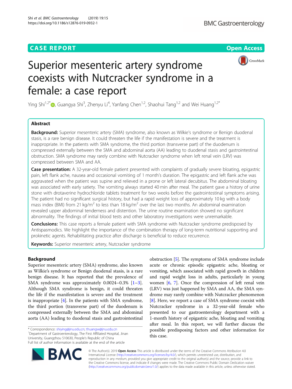 Superior Mesenteric Artery Syndrome Coexists with Nutcracker Syndrome in a Female