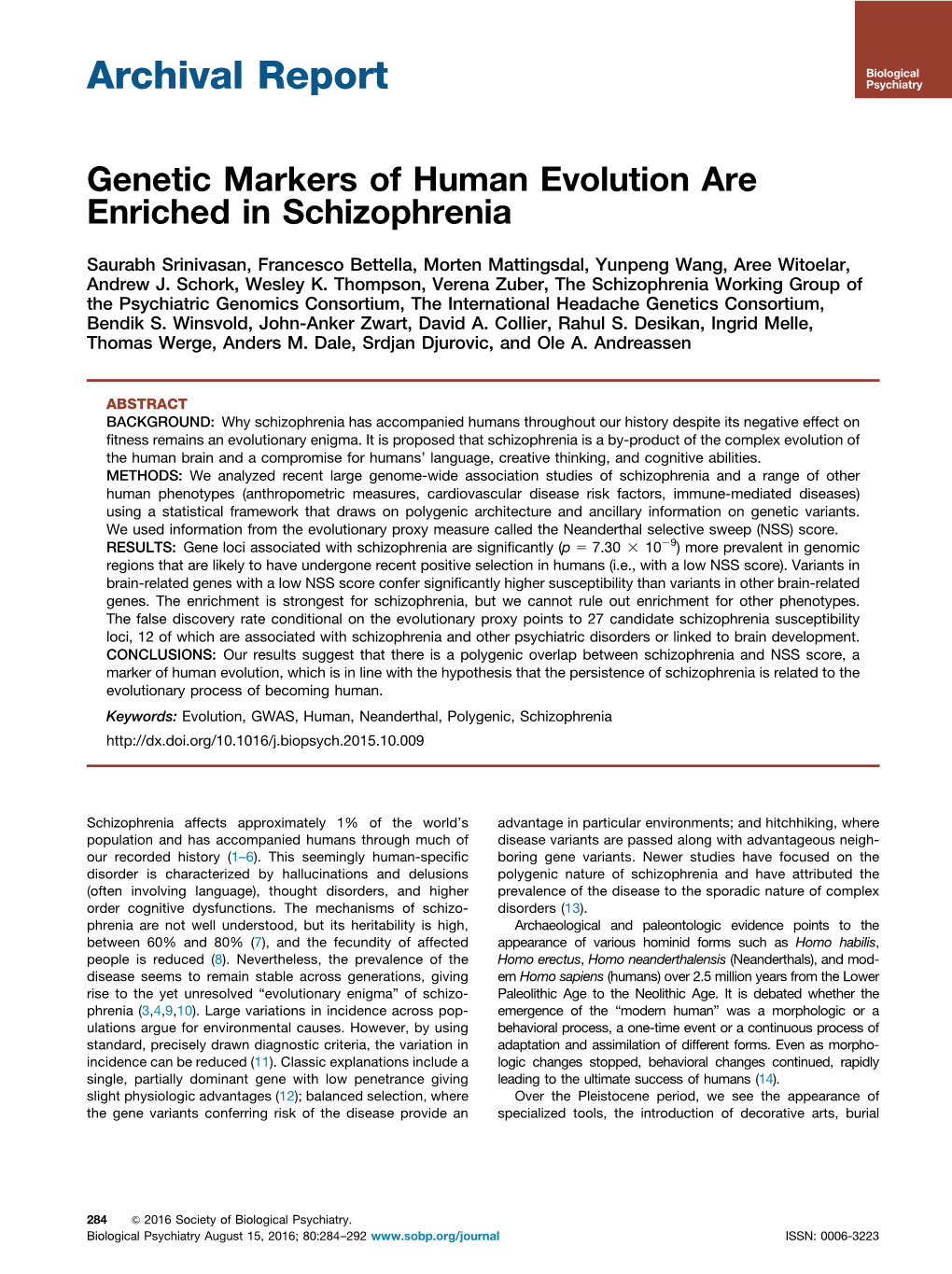 Genetic Markers of Human Evolution Are Enriched in Schizophrenia