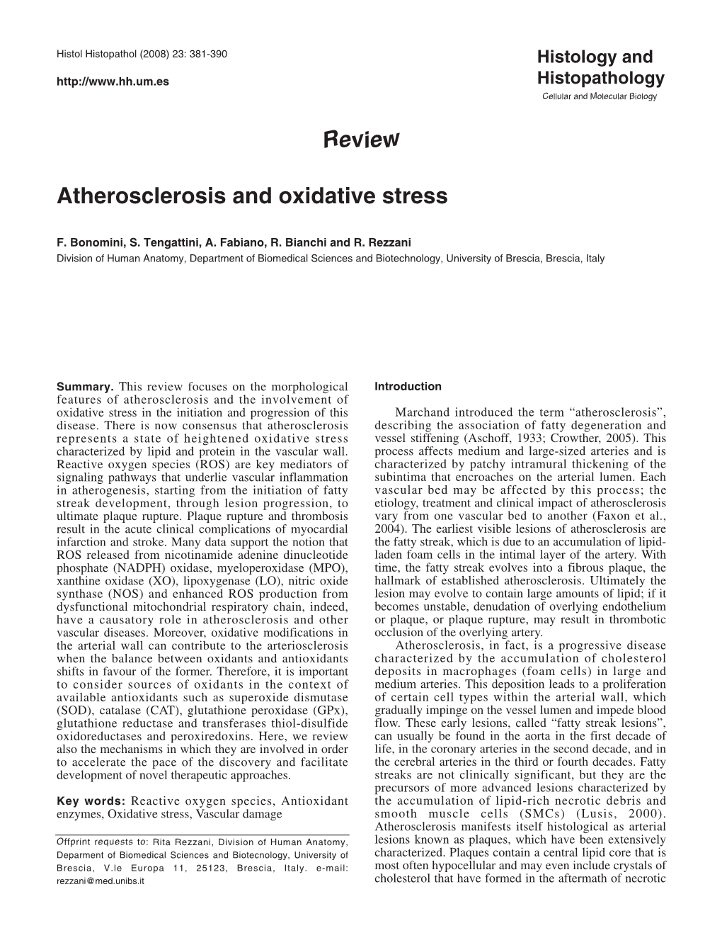 Review Atherosclerosis and Oxidative Stress