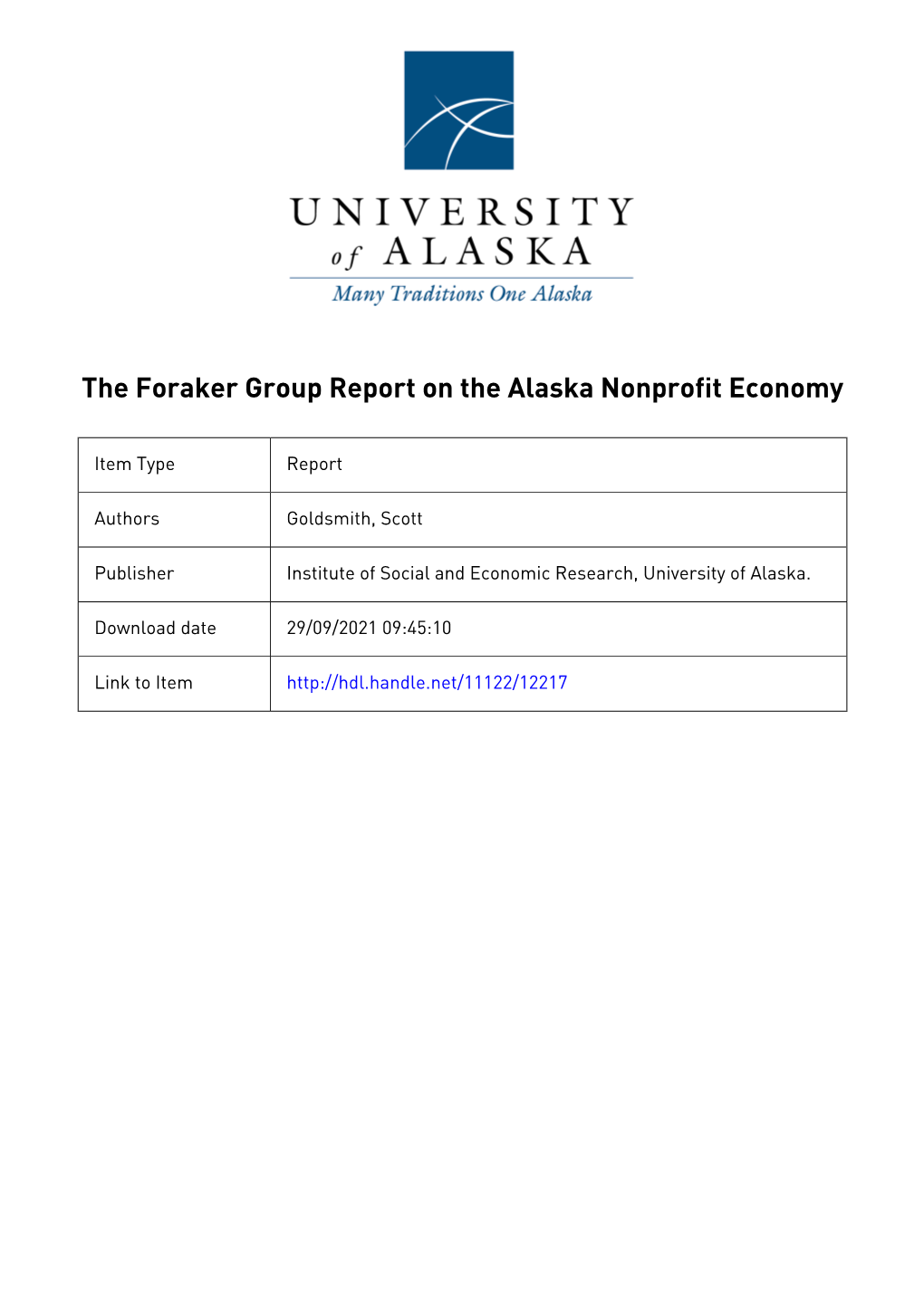 The Foraker Group Report on the Alaska Nonprofit Economy Appendix