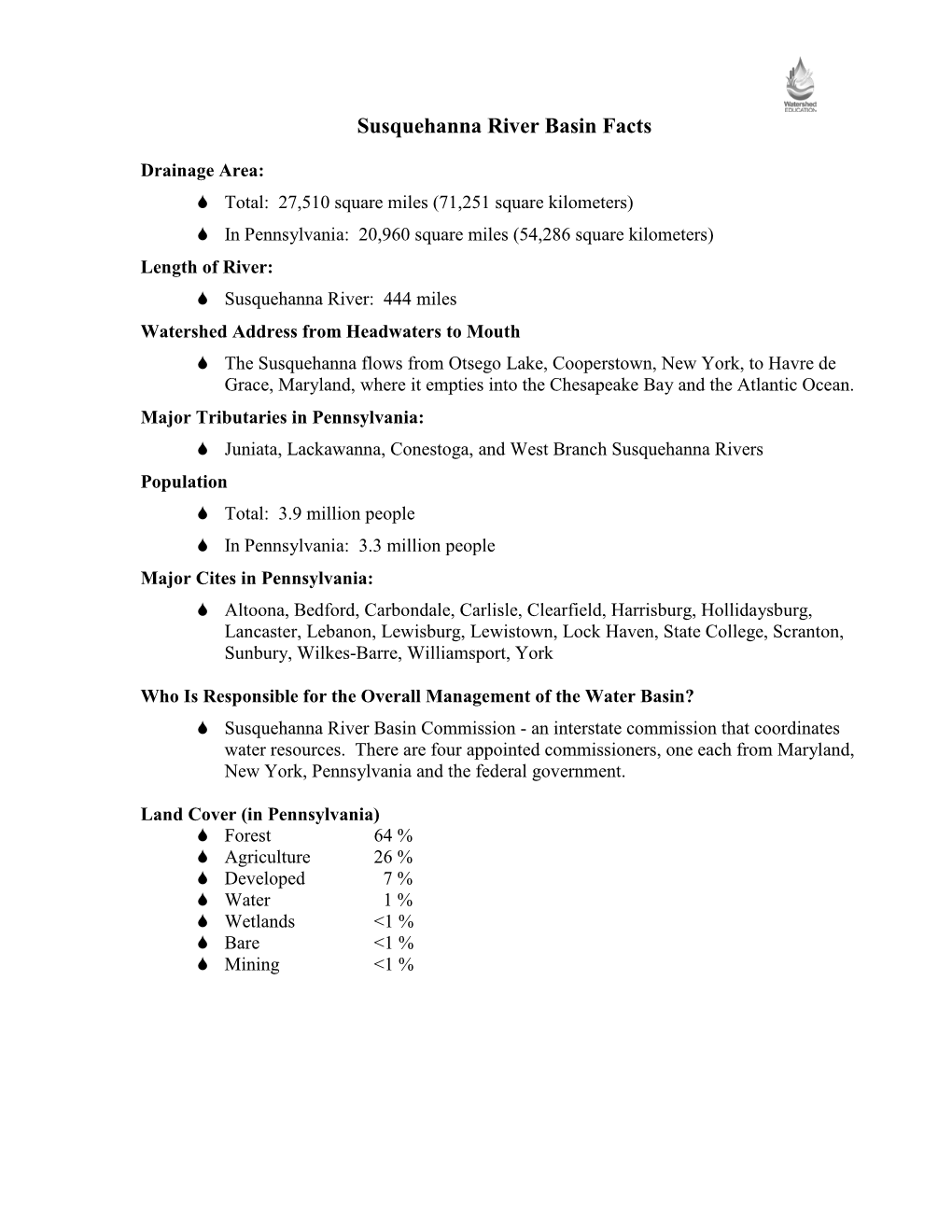 Susquehanna River Basin Facts