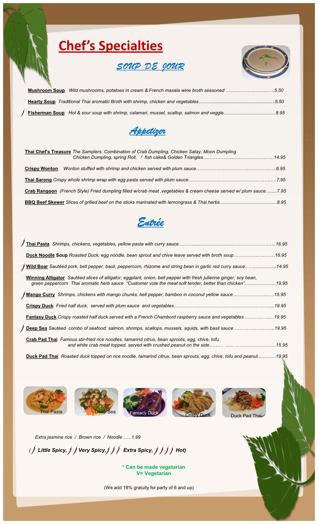 Thai Chef Dinner Menu with Pic