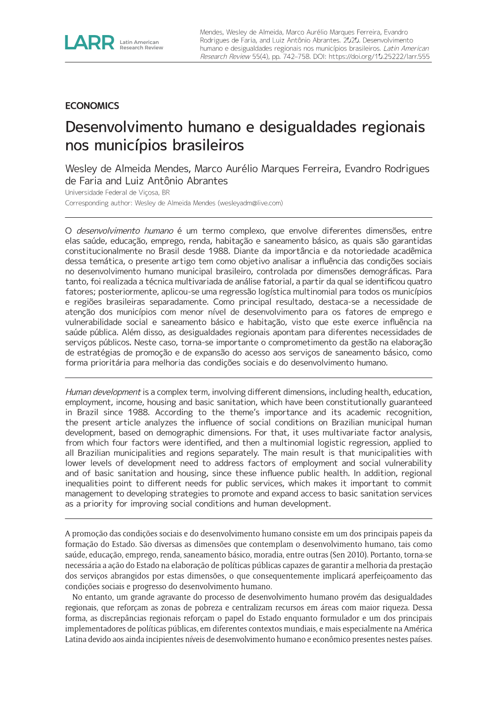 Desenvolvimento Humano E Desigualdades Regionais Nos Municípios Brasileiros