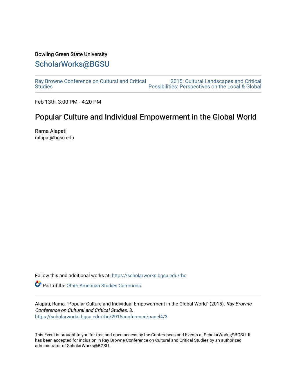 Popular Culture and Individual Empowerment in the Global World