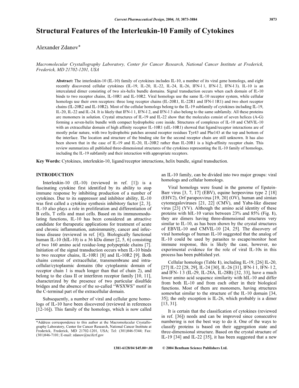 Structural Features of the Interleukin-10 Family of Cytokines