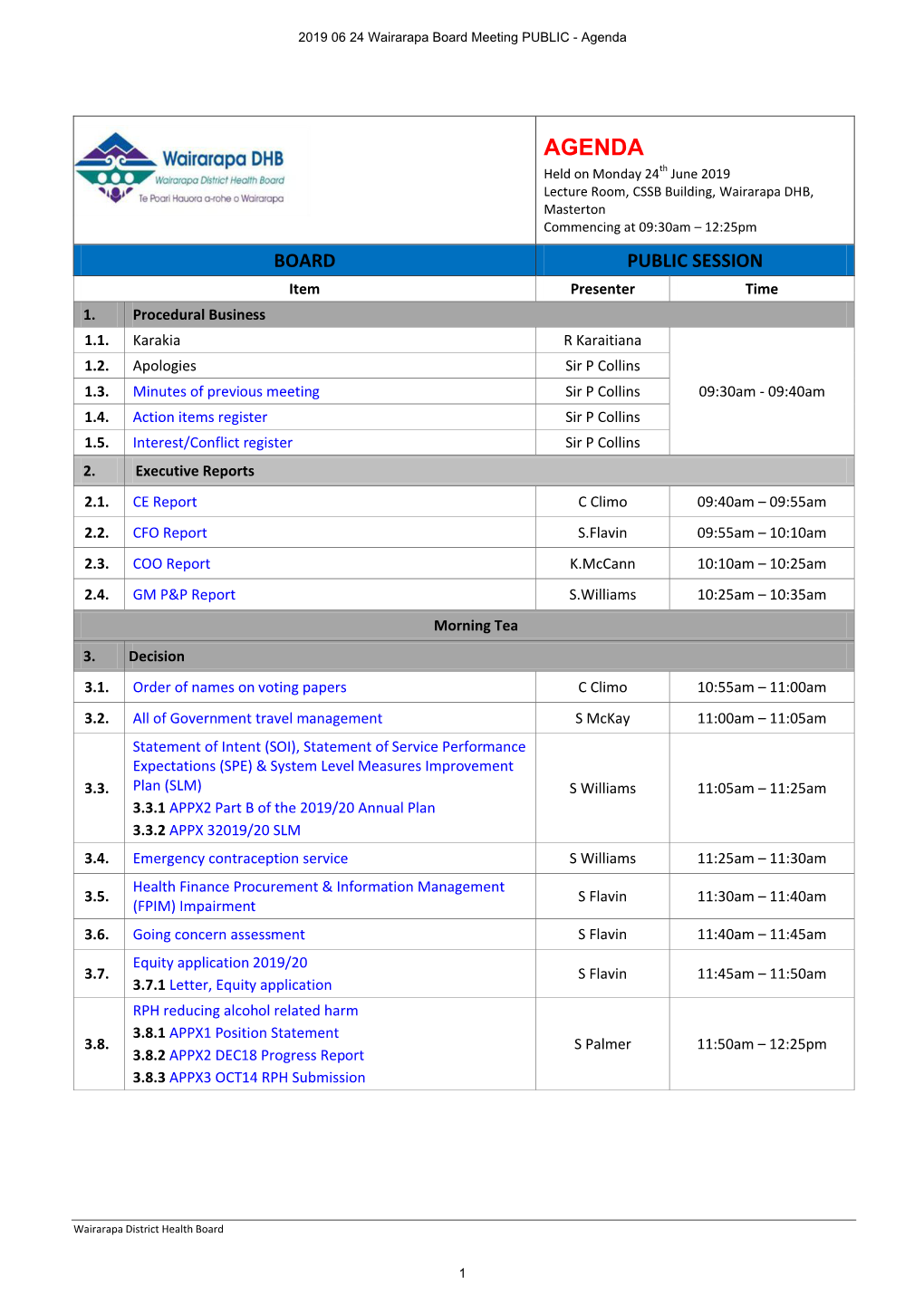 2019 06 Wairarapa DHB Board Papers PDF, 7.32 MB