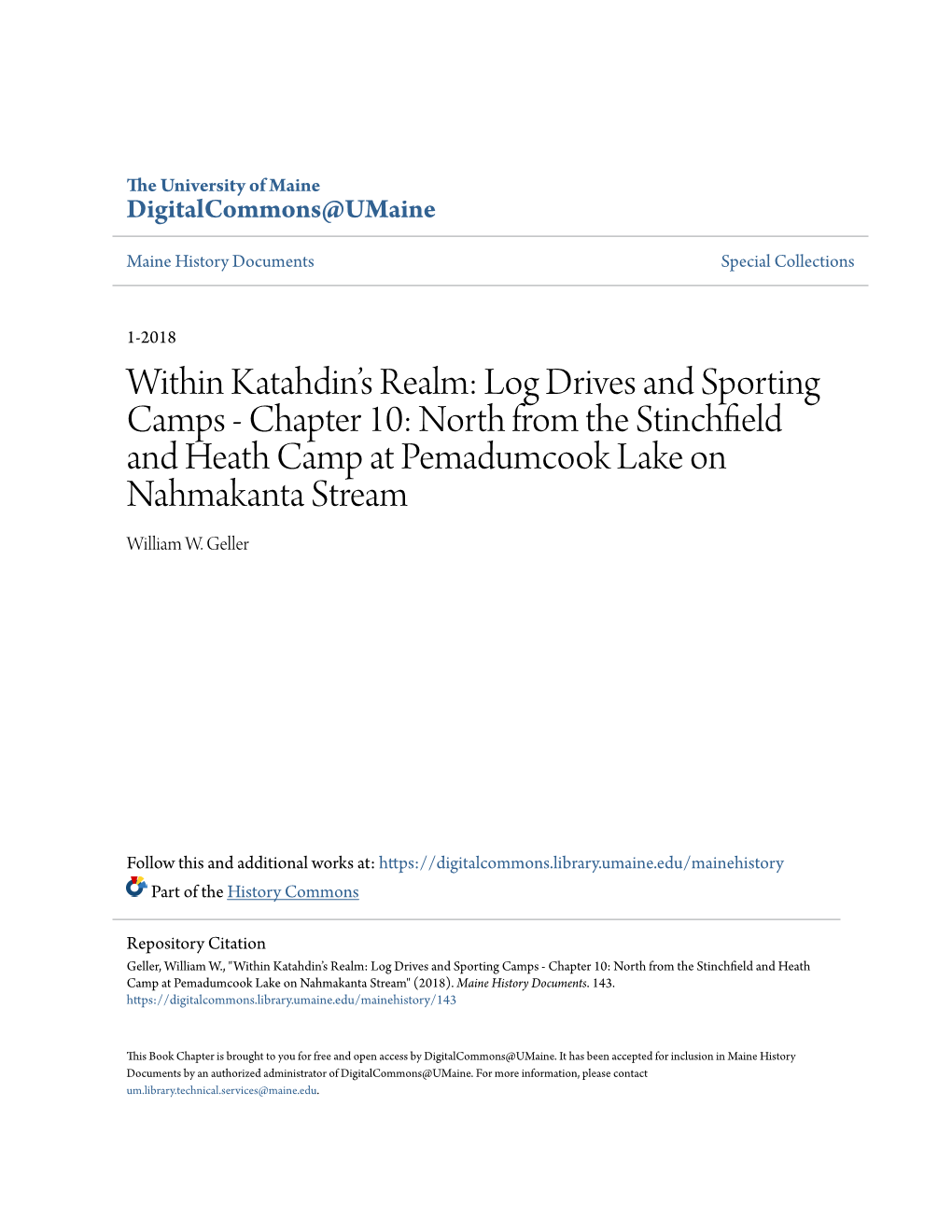 Chapter 10: North from the Stinchfield and Heath Camp at Pemadumcook Lake on Nahmakanta Stream William W