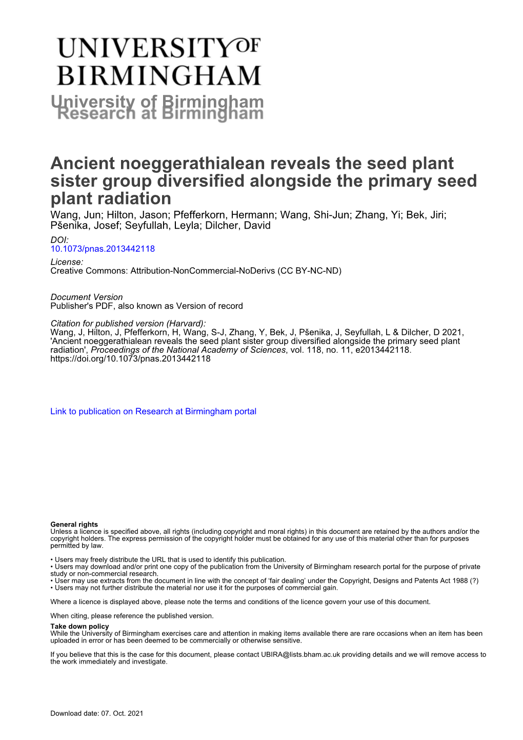 Ancient Noeggerathialean Reveals the Seed Plant Sister Group Diversified Alongside the Primary Seed Plant Radiation