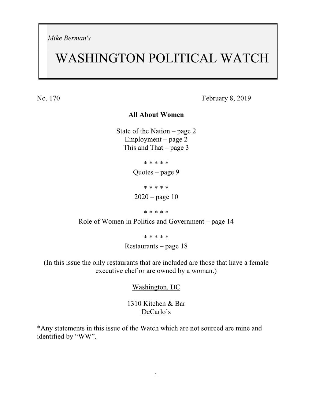 Washington Political Watch