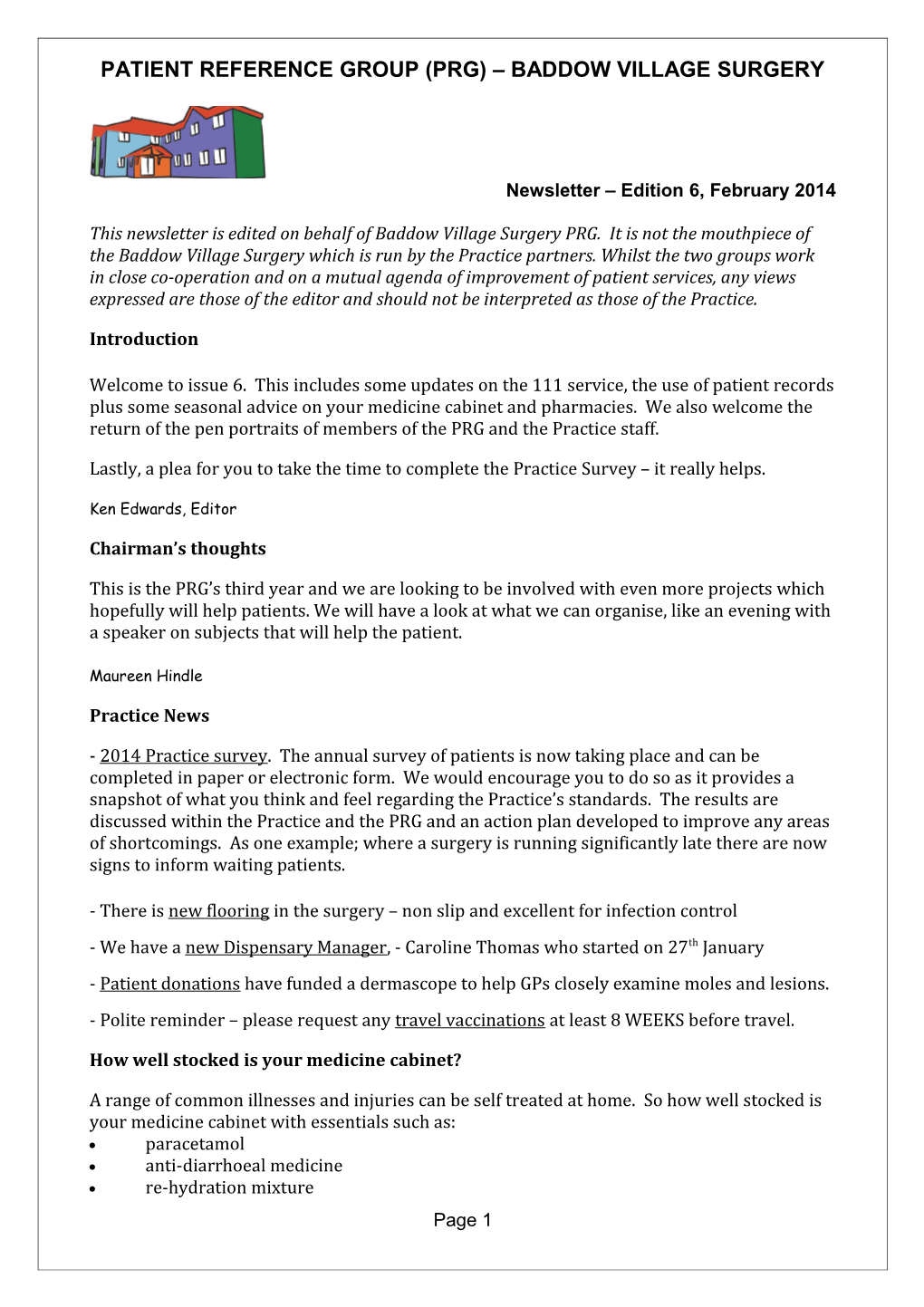 Patient Reference Group (Prg) Baddow Village Surgery