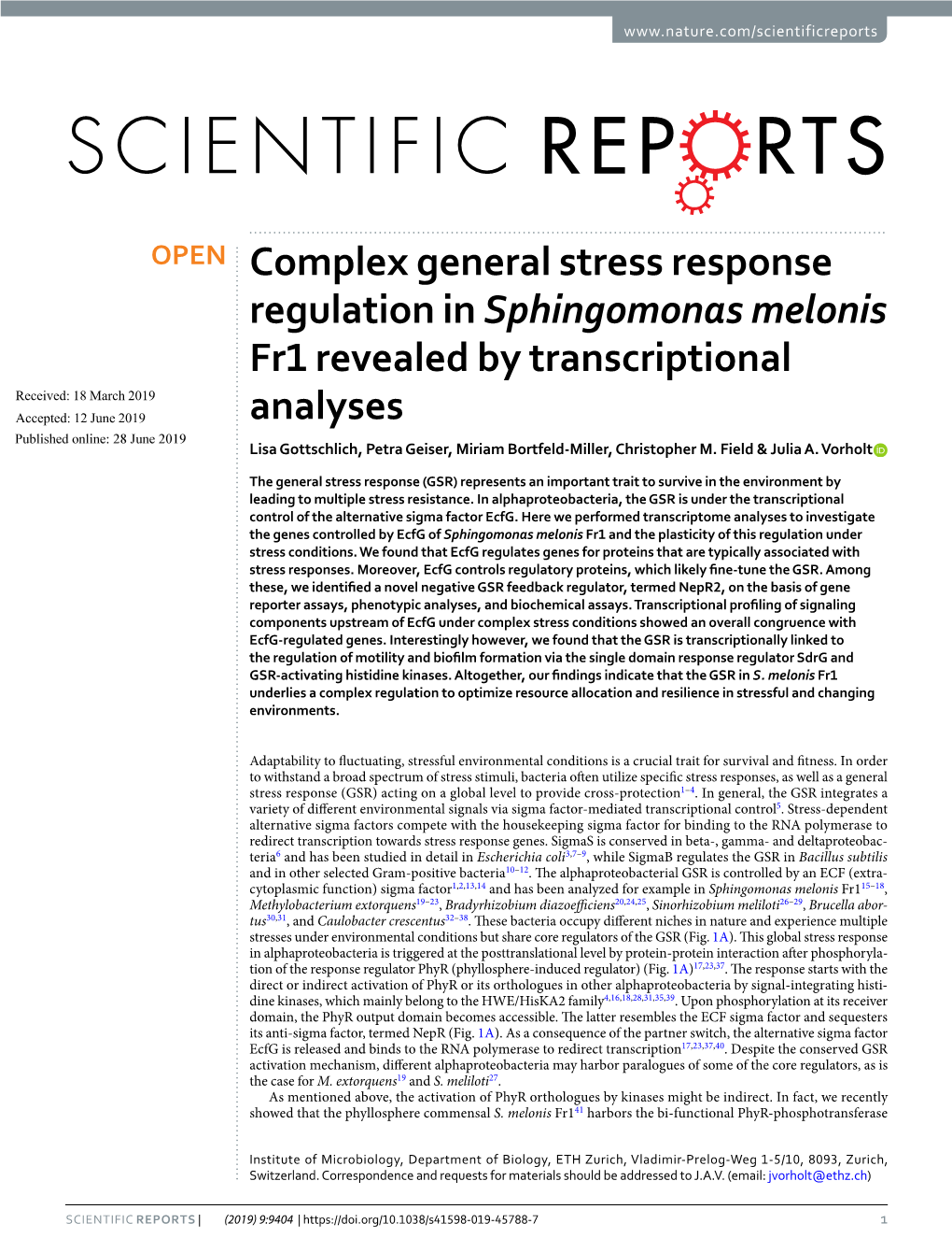 Complex General Stress Response Regulation in Sphingomonas