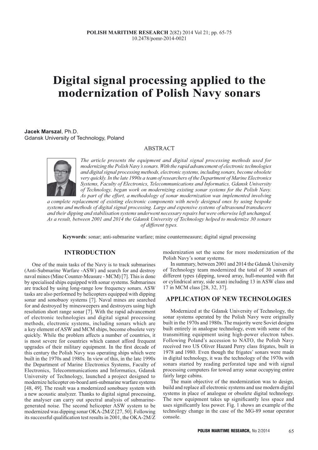 Digital Signal Processing Applied to the Modernization of Polish Navy Sonars