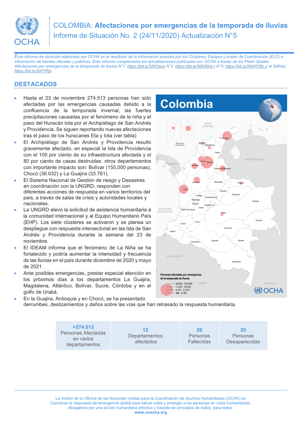 Afectaciones Por Emergencias De La Temporada De Lluvias Informe De Situación No