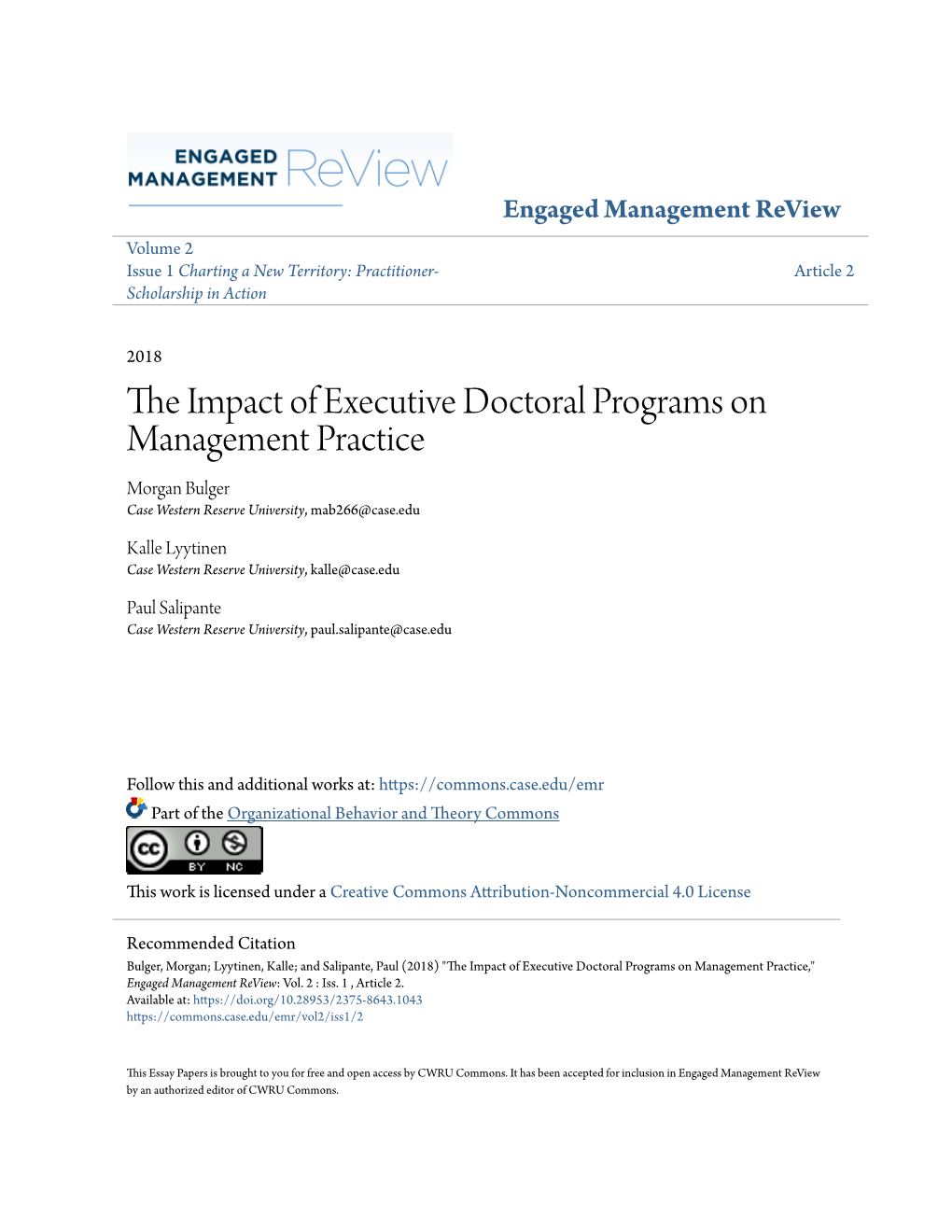 The Impact of Executive Doctoral Programs on Management Practice