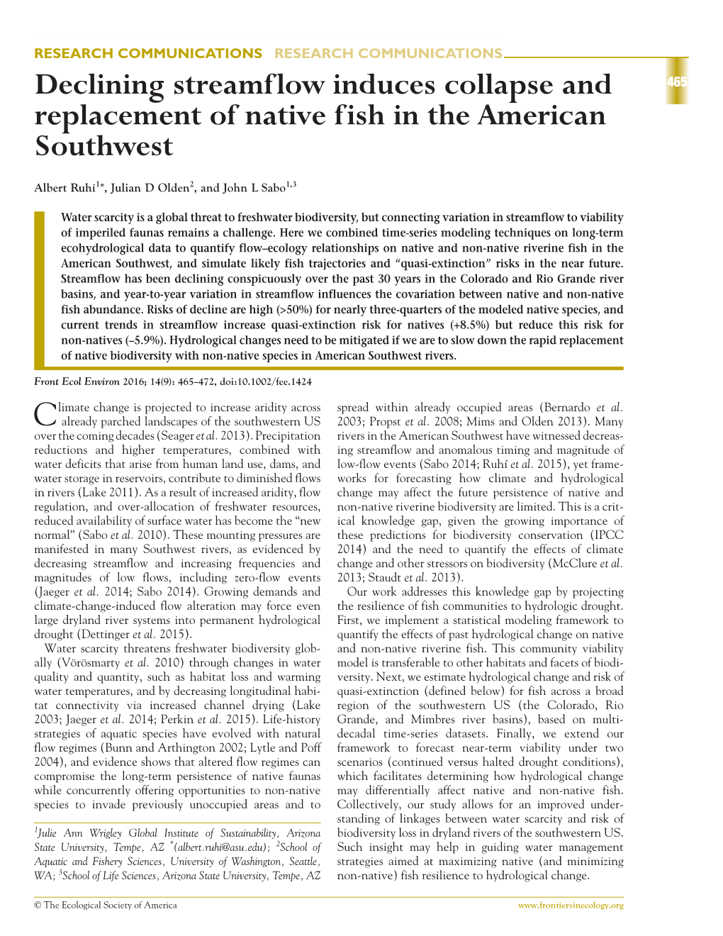 Declining Streamflow Induces Collapse and Replacement of Native Fish In