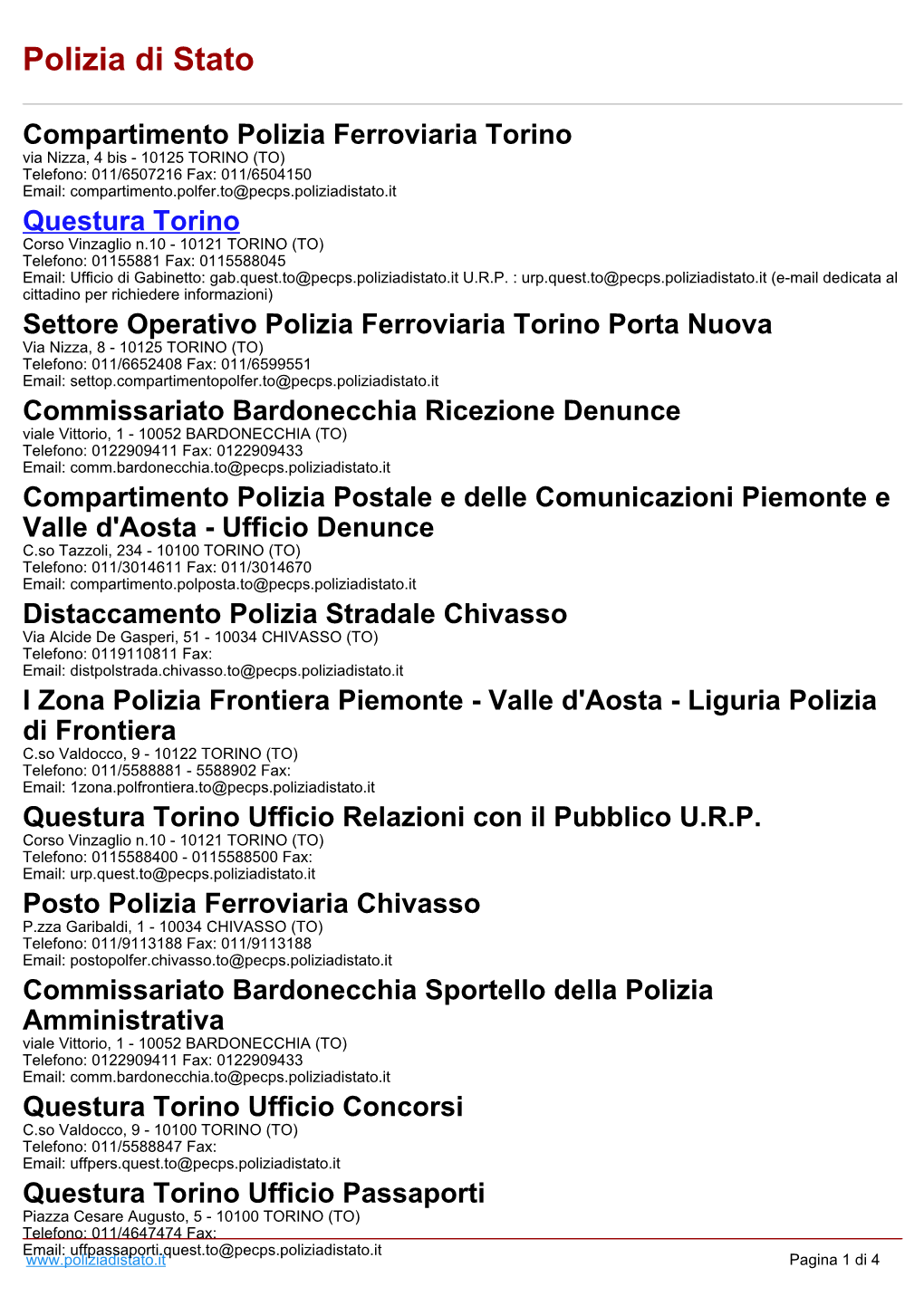Polizia Di Stato Compartimento Polizia Ferroviaria Torino