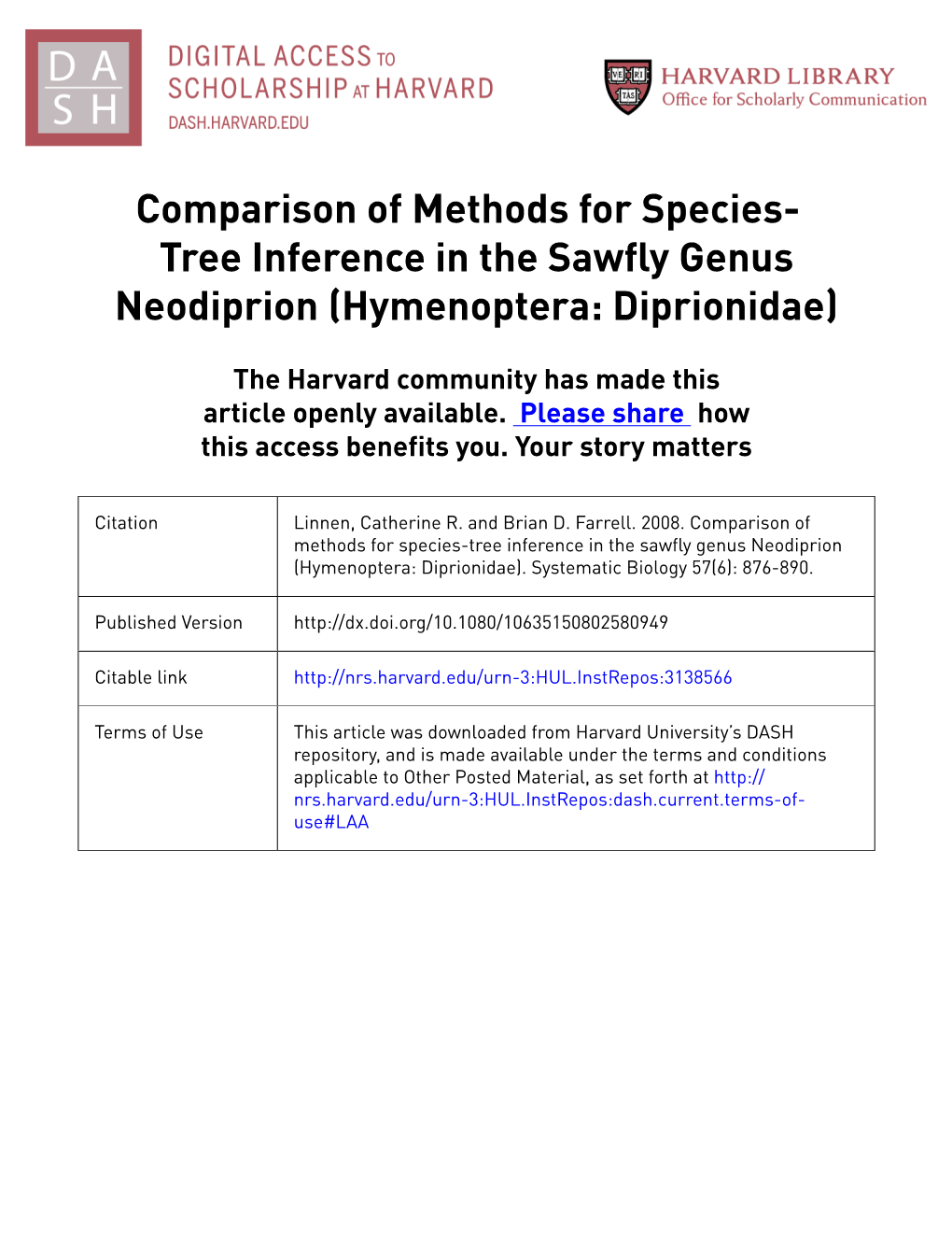 Comparison of Methods for Species- Tree Inference in the Sawfly Genus