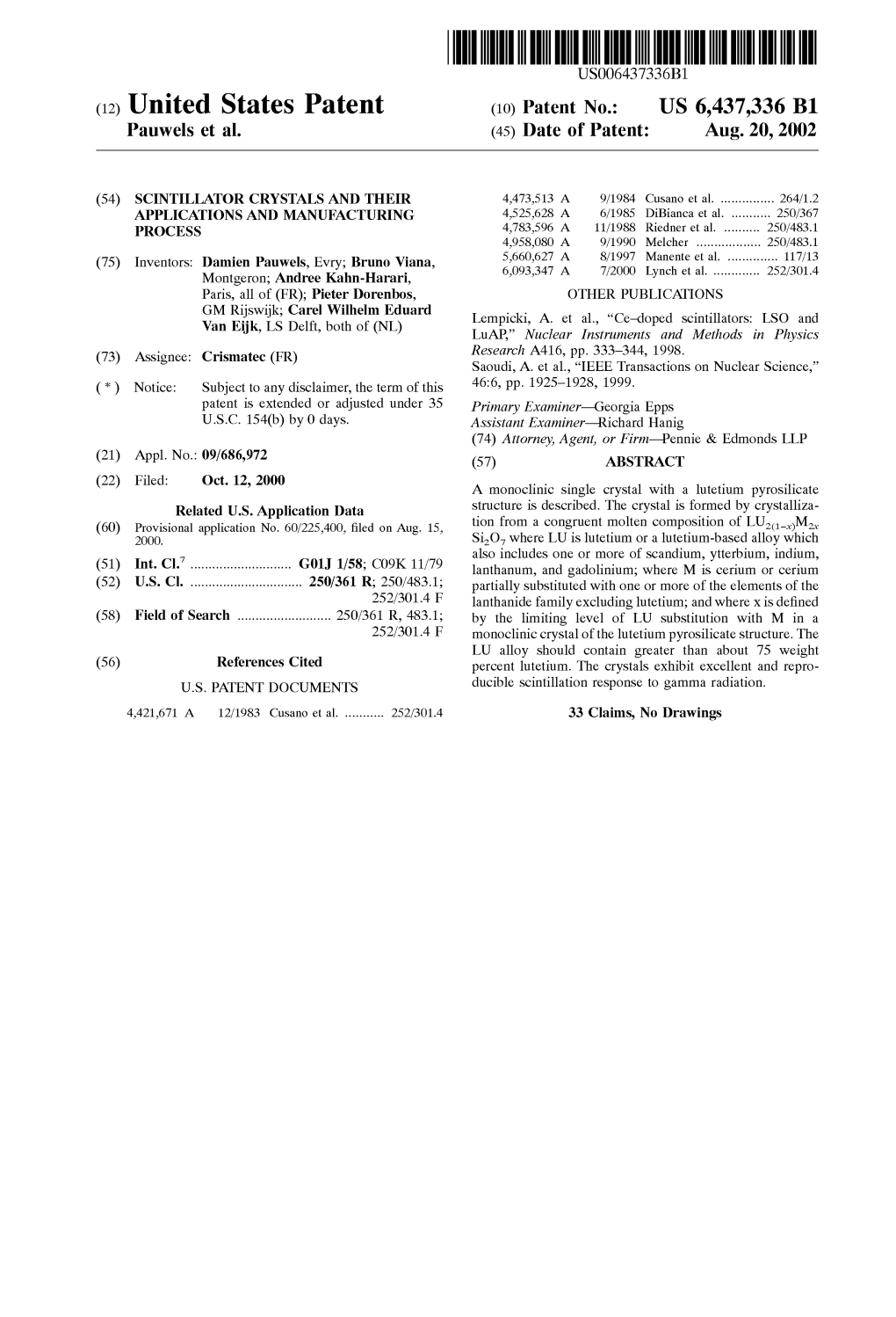 (12) United States Patent (10) Patent No.: US 6,437,336 B1 Pauwels Et Al