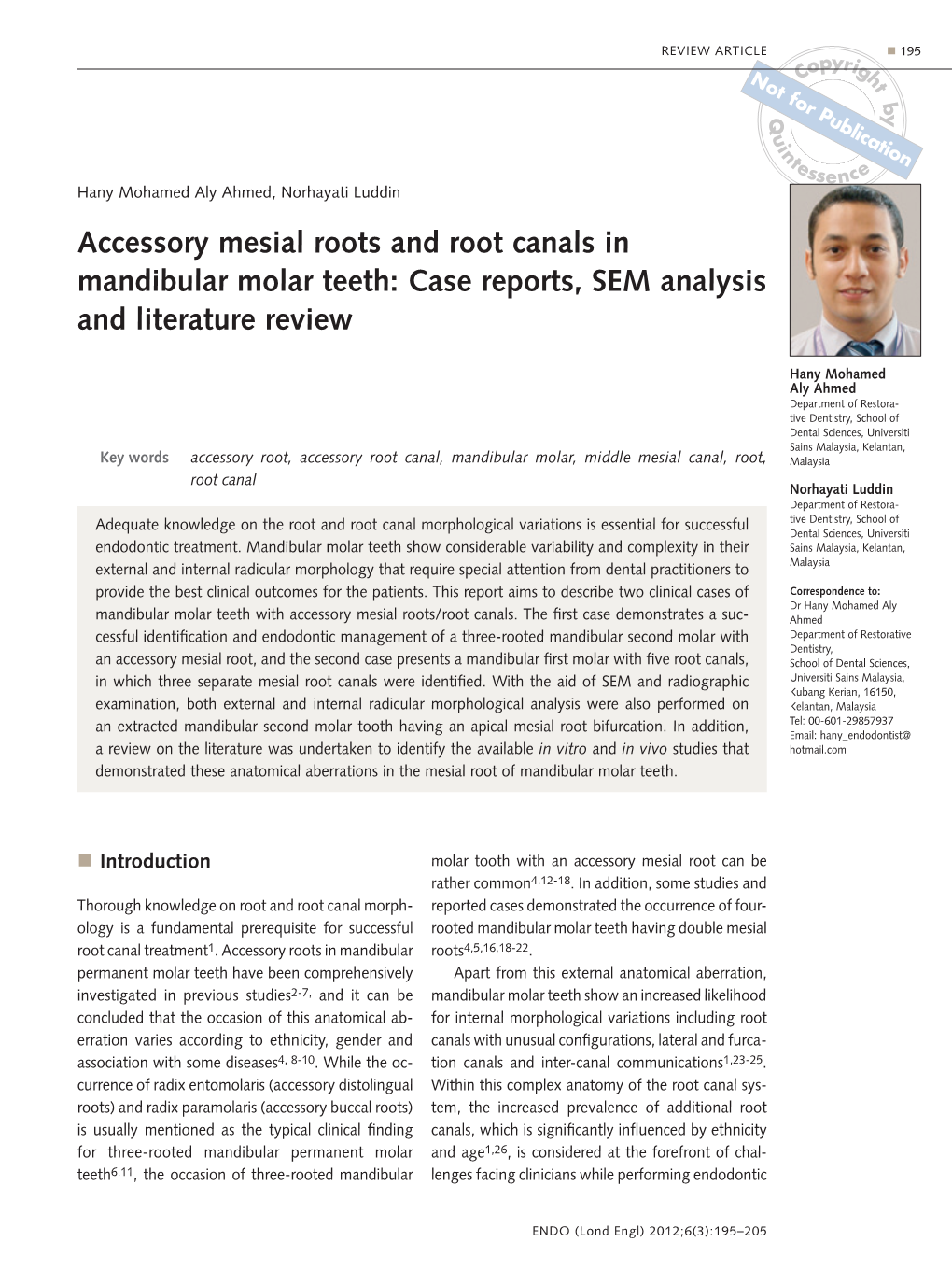 Accessory Mesial Roots and Root Canals in Mandibular Molar Teeth: Case Reports, SEM Analysis and Literature Review