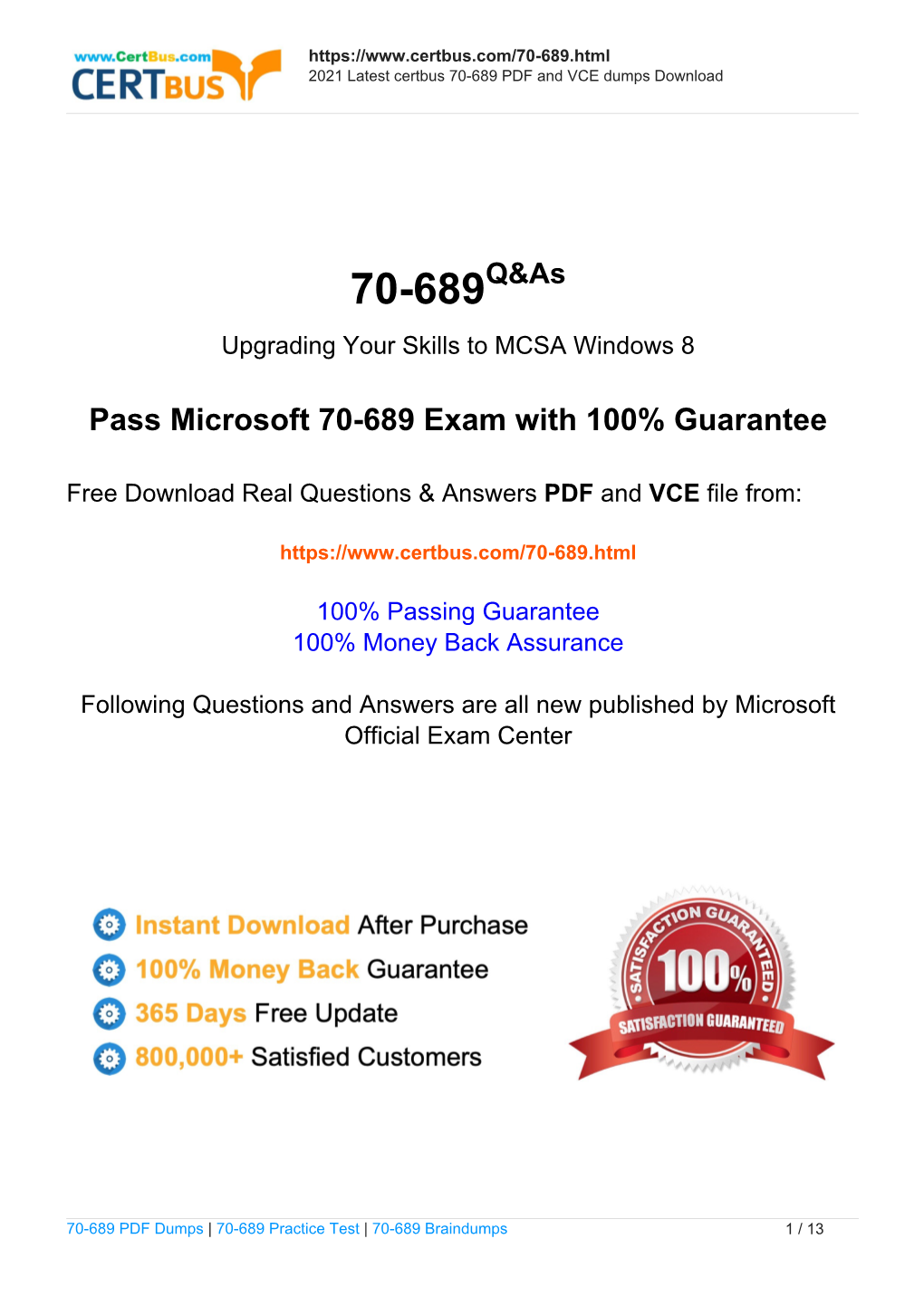 Pass Microsoft 70-689 Exam with 100% Guarantee