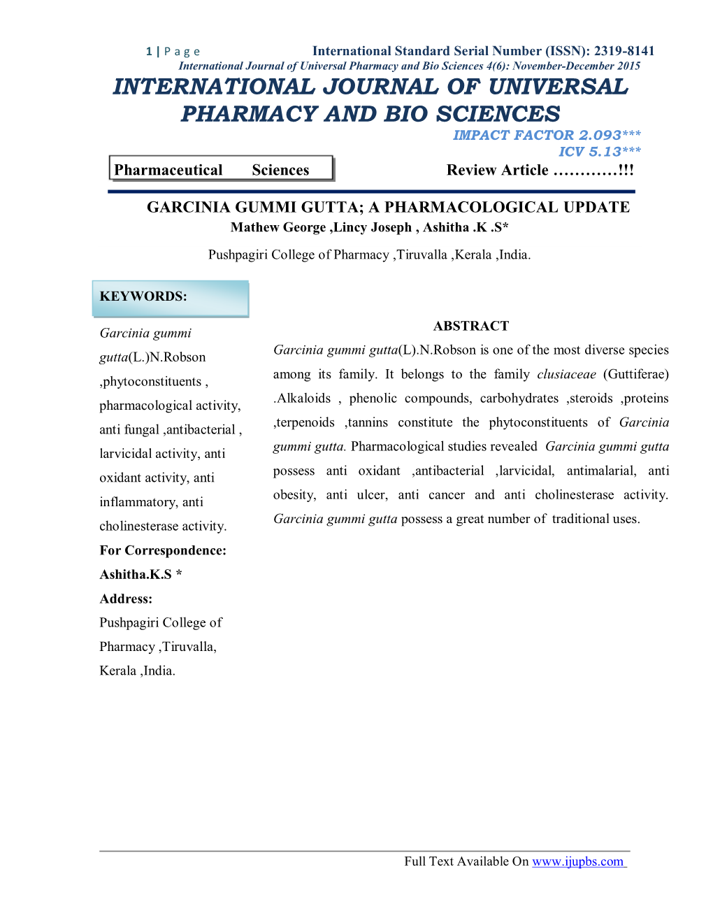 International Journal of Universal Pharmacy and Bio