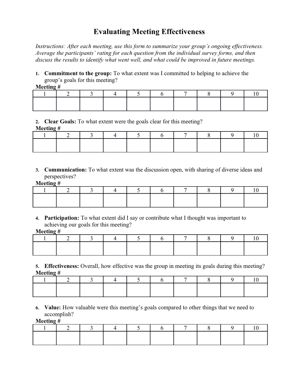 Evaluating Team Effectiveness