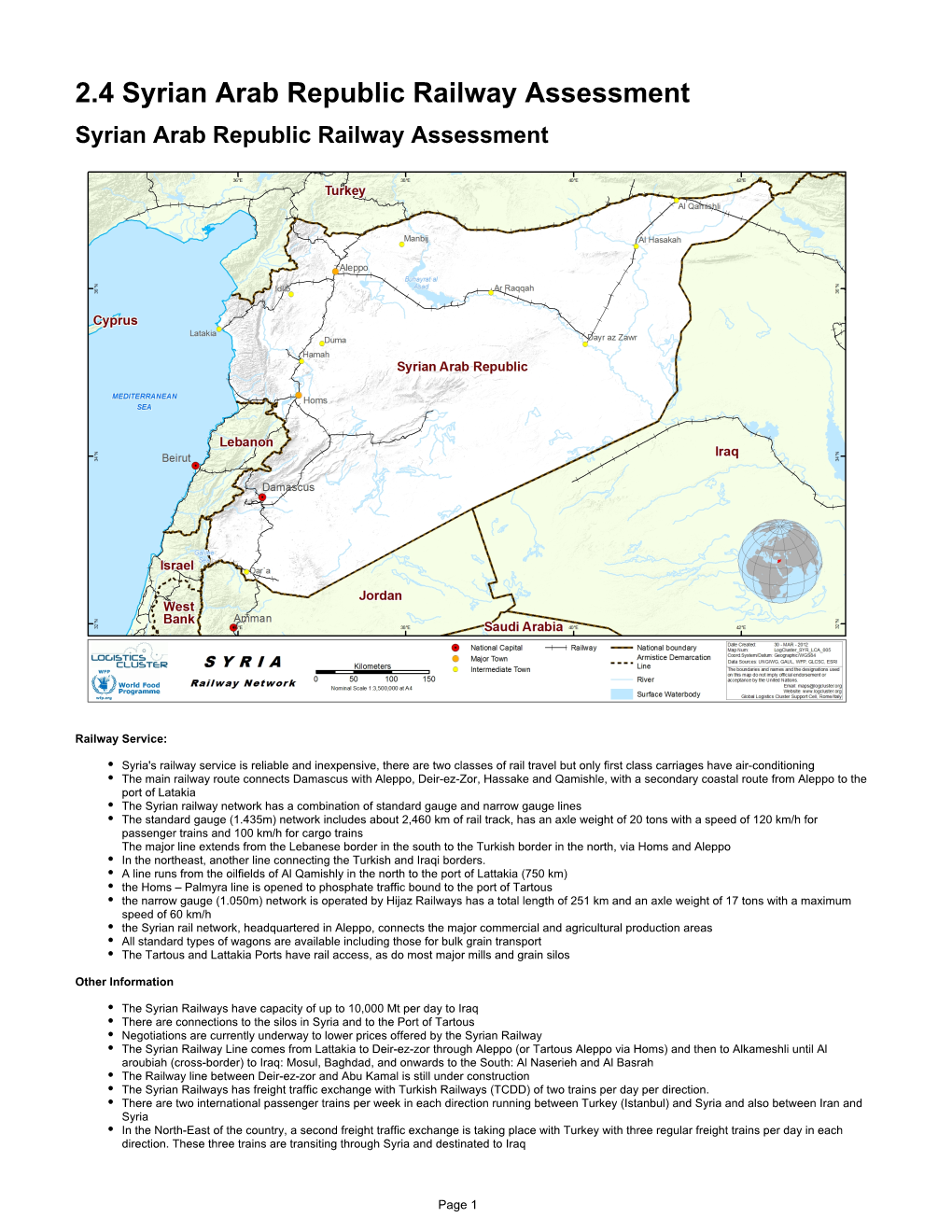2.4 Syrian Arab Republic Railway Assessment Syrian Arab Republic Railway Assessment