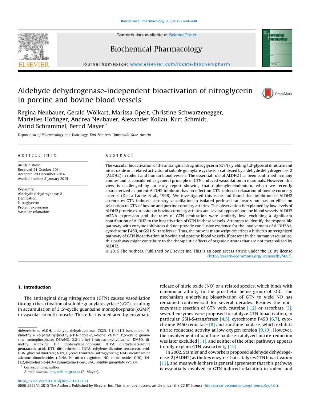 Aldehyde Dehydrogenase-Independent Bioactivation of Nitroglycerin