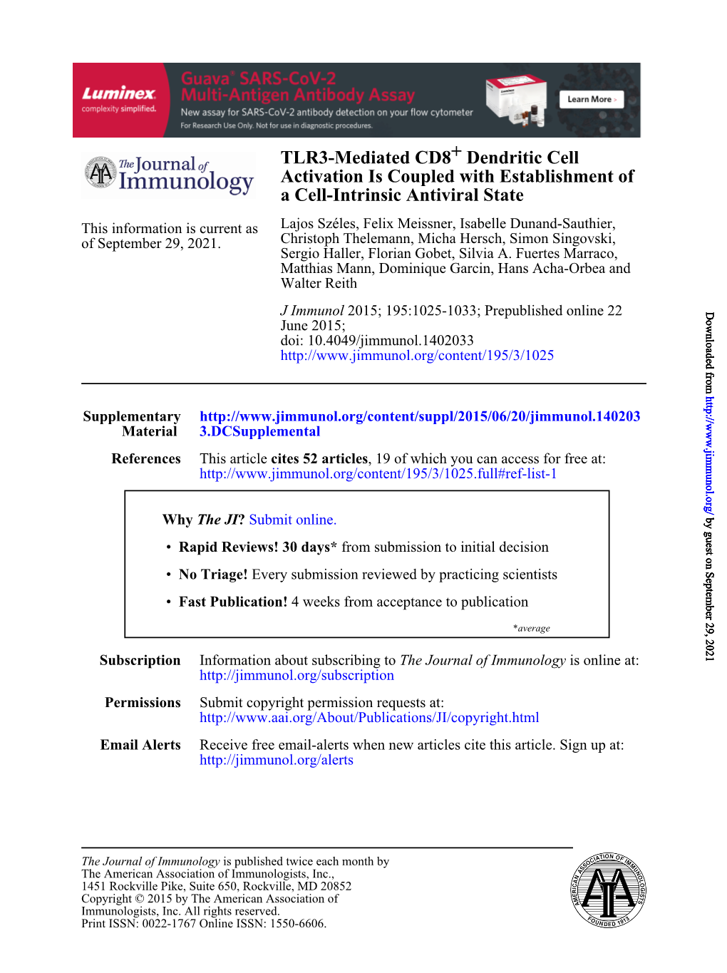 A Cell-Intrinsic Antiviral State Activation Is Coupled with Establishment of Dendritic Cell + TLR3-Mediated