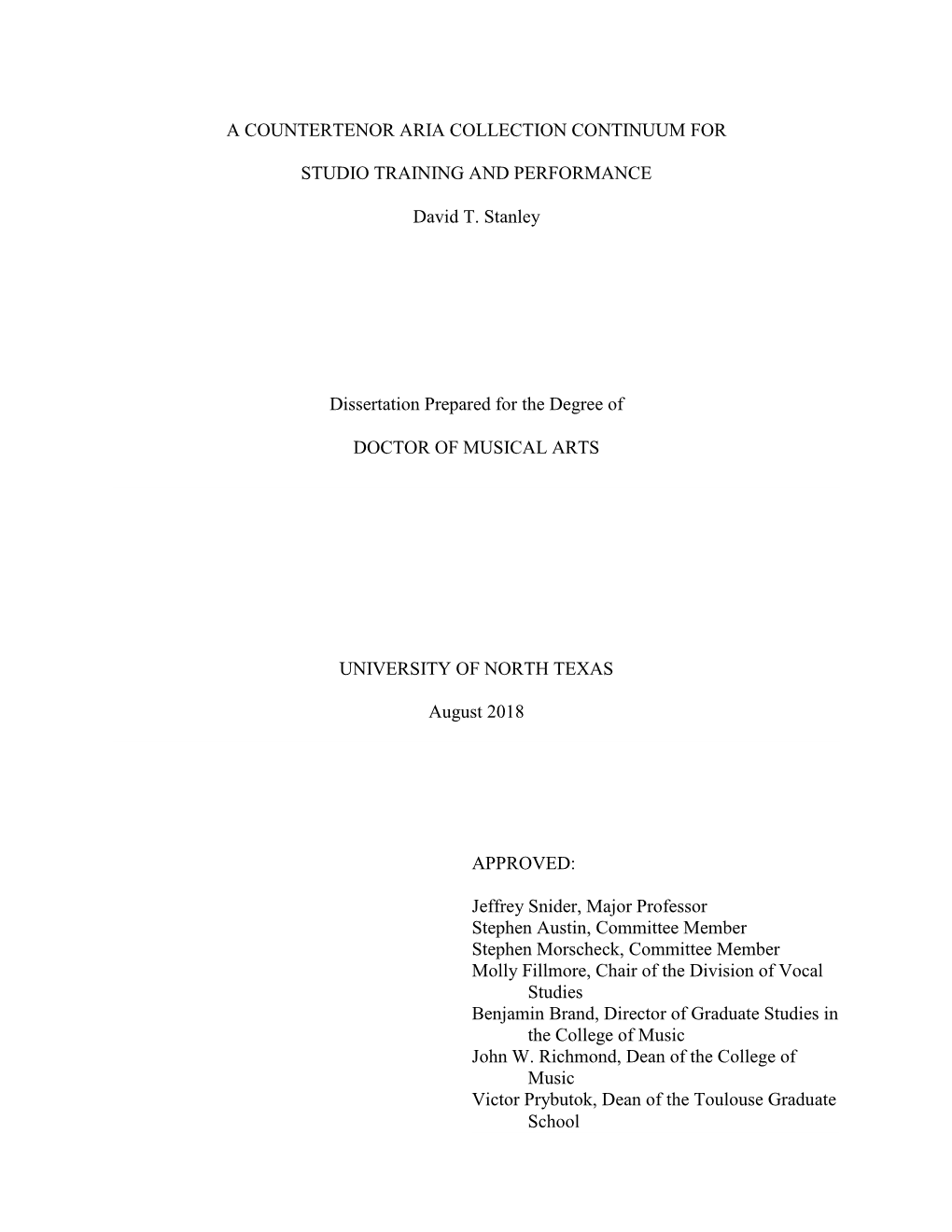 A Countertenor Aria Collection Continuum for Studio Training And