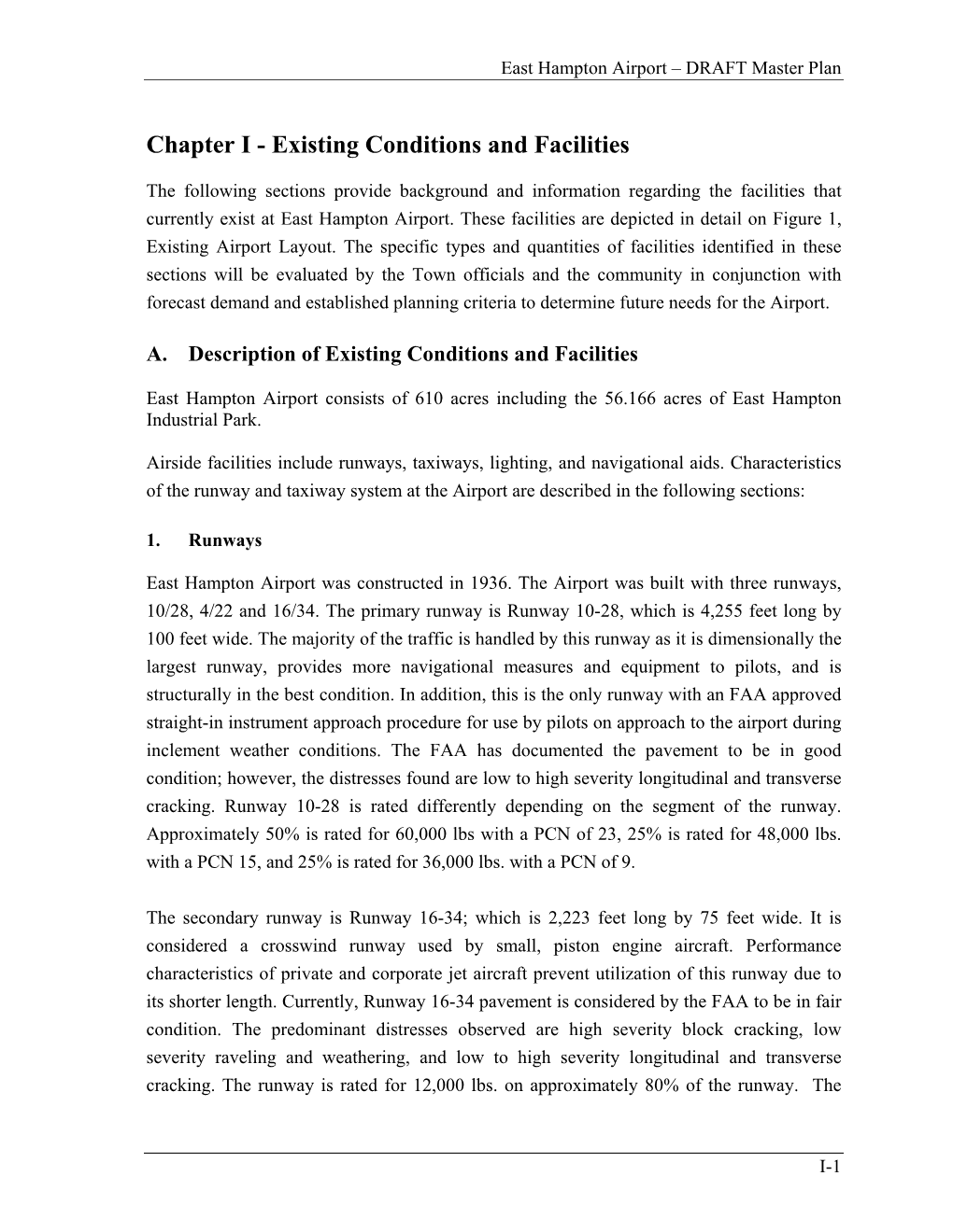 Chapter I - Existing Conditions and Facilities