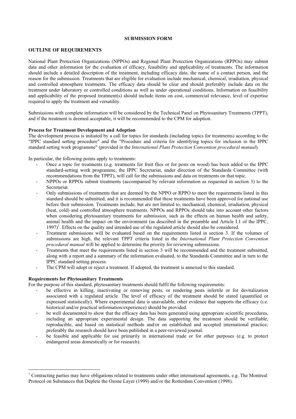 SUBMISSION FORM OUTLINE of REQUIREMENTS National Plant