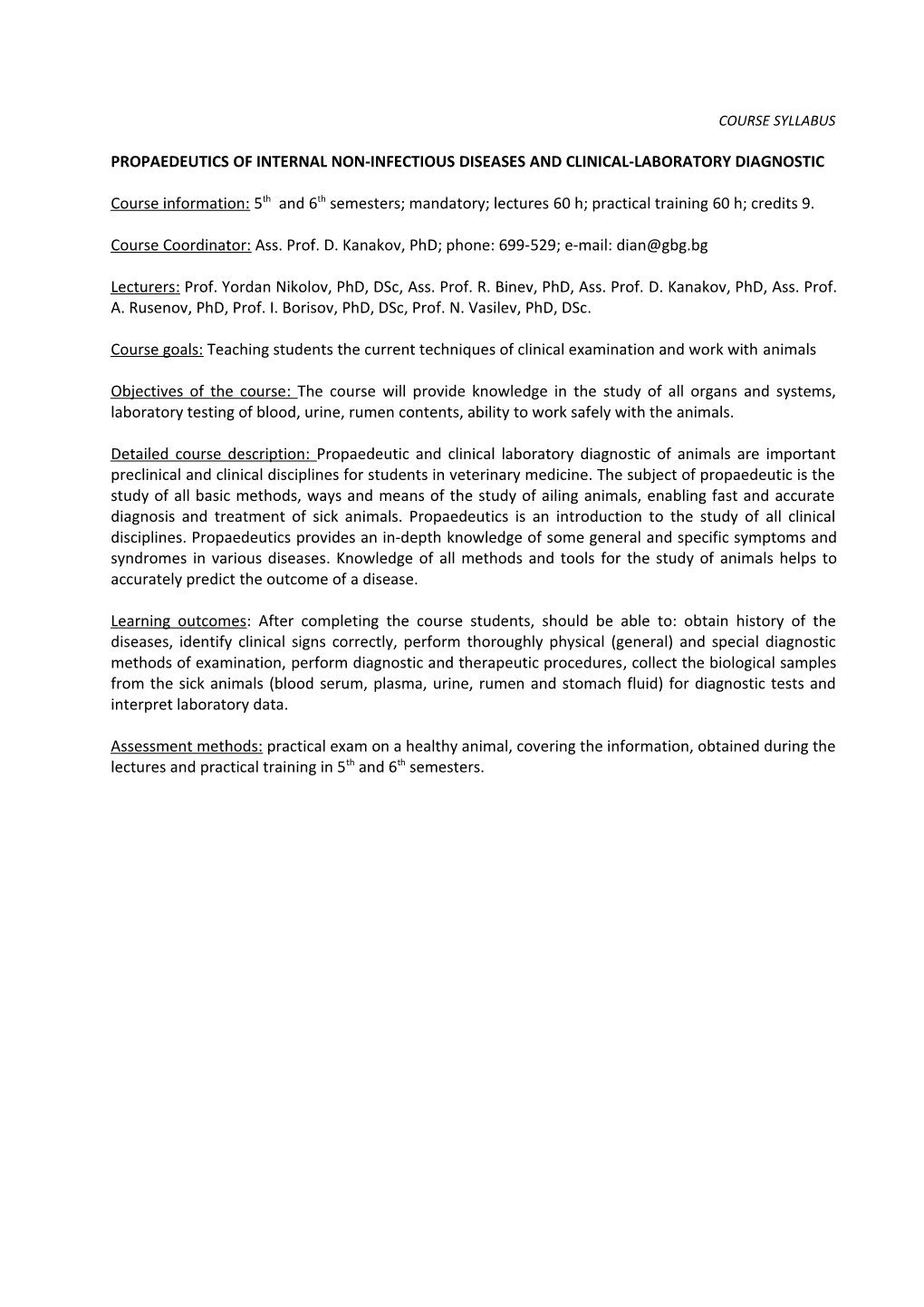 Propaedeutics of Internal Non-Infectious Diseases and Clinical-Laboratory Diagnostic