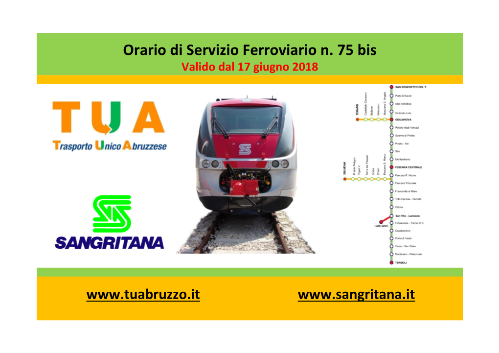 Orario Di Servizio Ferroviario N. 75 Bis Valido Dal 17 Giugno 2018