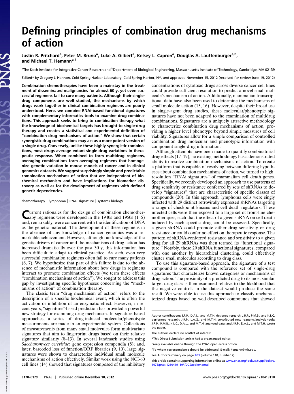 Defining Principles of Combination Drug Mechanisms of Action