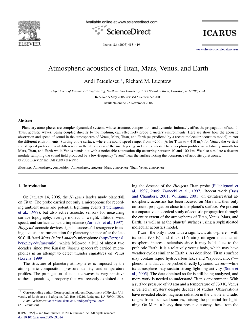 Atmospheric Acoustics of Titan, Mars, Venus, and Earth