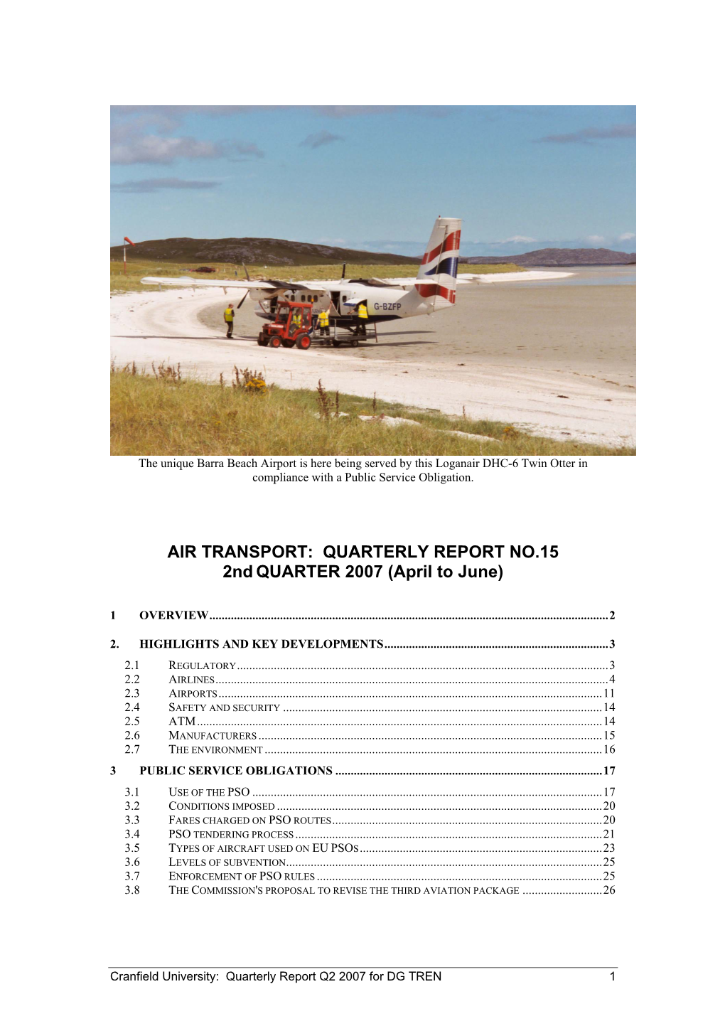 AIR TRANSPORT: QUARTERLY REPORT NO.15 2Nd QUARTER 2007 (April to June)