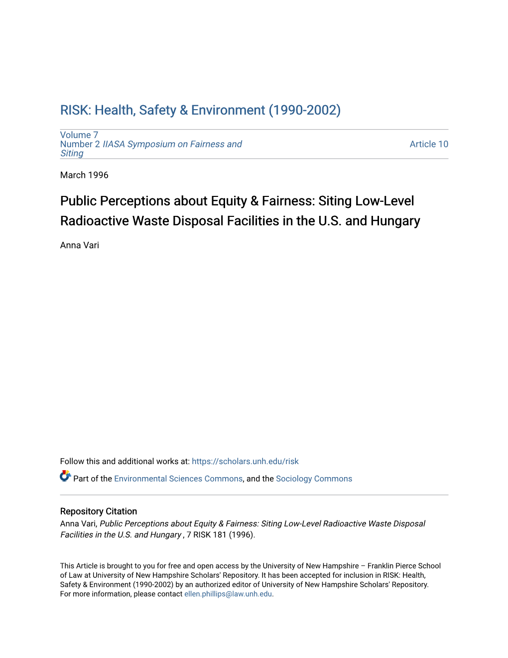 Siting Low-Level Radioactive Waste Disposal Facilities in the U.S